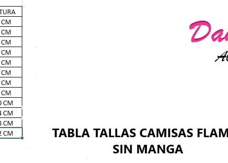 TABLA TALLAS CAMISA SIN MANGAS