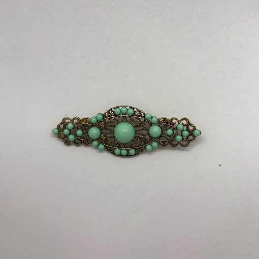 Broche para flamenca con medias perlas de colores variados fabricado en oro viejo