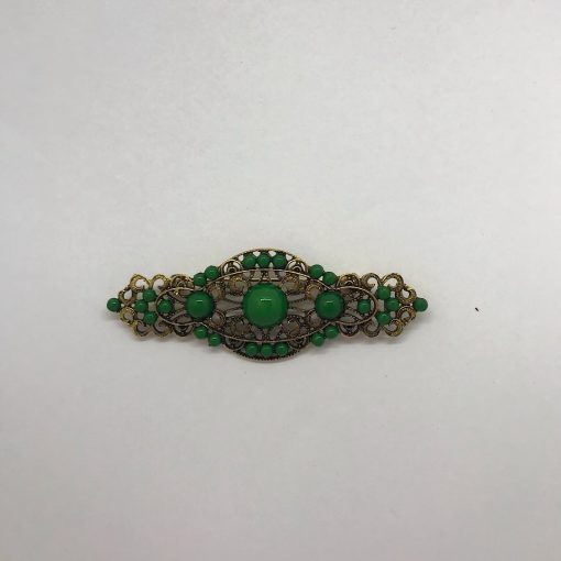 Broche para flamenca con medias perlas de colores variados fabricado en oro viejo