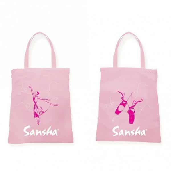 Bolsa de ballet en polyester con bonitos dibujos de bailarina y puntas de ballet