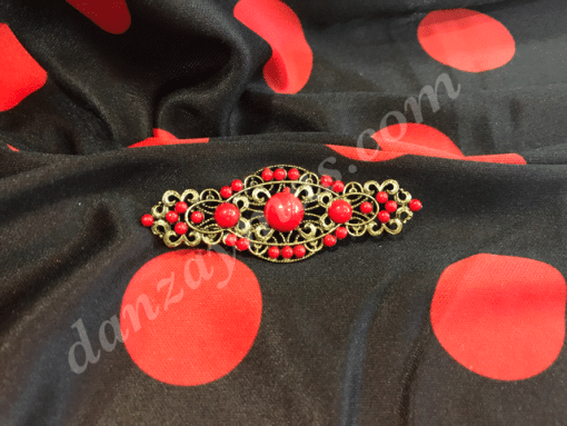 Broche para flamenca con medias perlas de colores variados fabricado en oro viejo