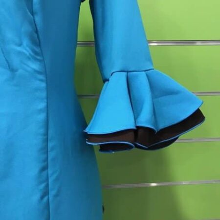 Traje de flamenca turquesa talla 46 con volantes combinados en marrón chocolate