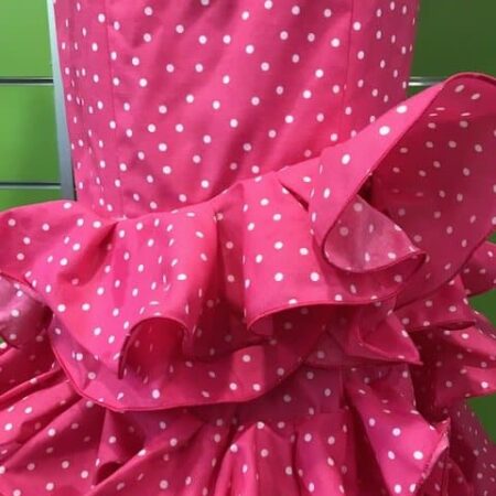 Traje de gitana lunares de la talla 42 fucsia con lunar tamaño lenteja blanco