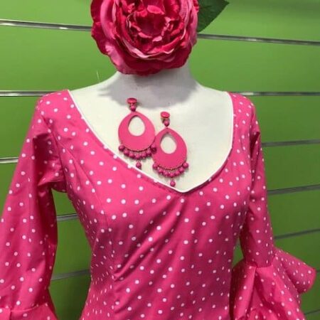 Traje de gitana lunares de la talla 42 fucsia con lunar tamaño lenteja blanco
