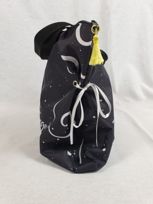 Bolsa de ballet negra de tela con bonitos motivos de zapatillas de ballet