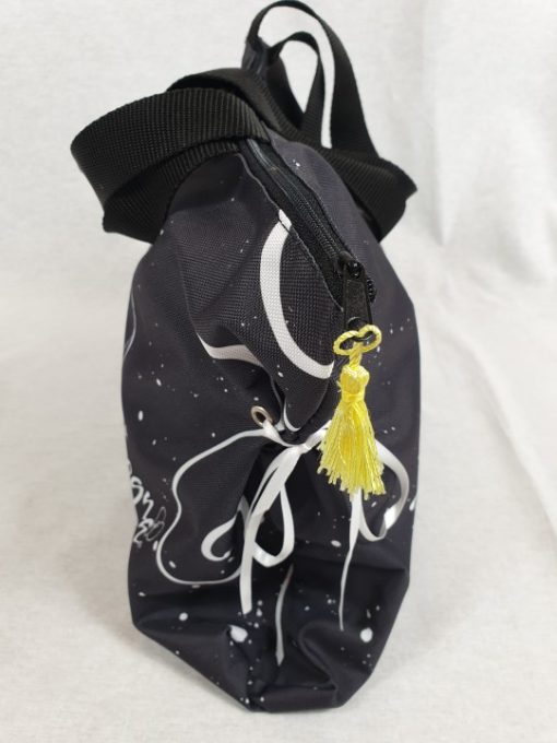 Bolsa de ballet negra de tela con bonitos motivos de zapatillas de ballet