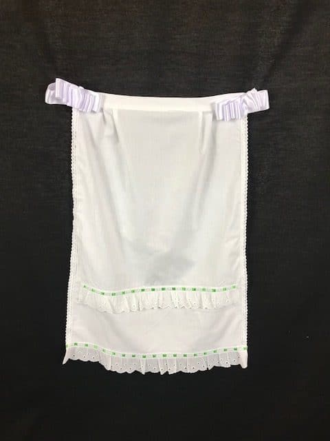 Delantal de huertana adulta en color blanco de algodón y pasa cintas de color para combinar con el traje de huertana