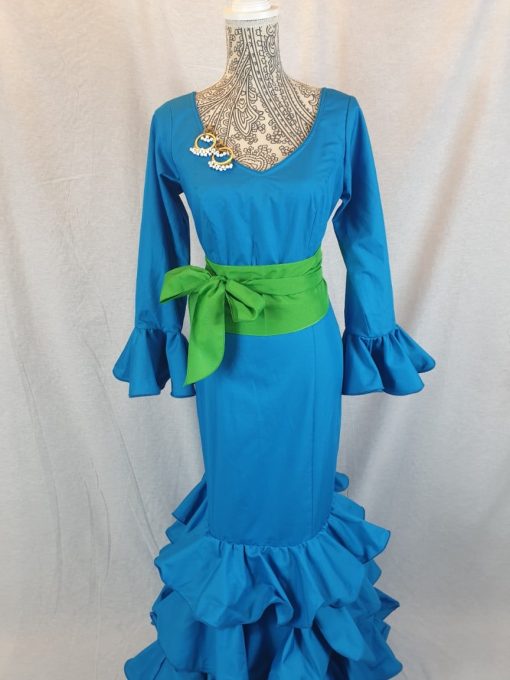 Traje de flamenca turquesa confeccionado en algodón