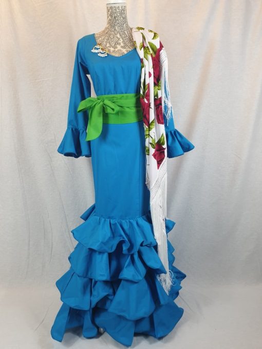 Traje de flamenca turquesa confeccionado en algodón