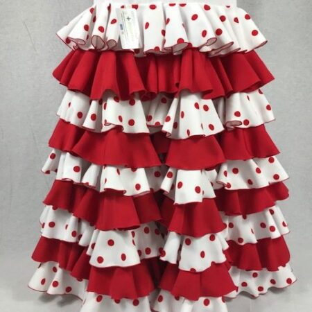 Falda flamenca elástica lunares en rojo y blanco