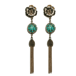 Pendientes de flamenca dorados con bola a color y cadenita