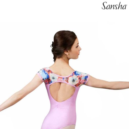 Maillot ballet Sansha Accalia para niña y mujer en color rosa y tranparencias