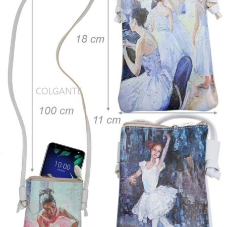Bolso ballet con bandolera para llevar tus pertenencias serigrafiado imitación oleo