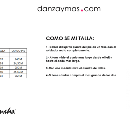 Tabla tallas para zapatos de salsa