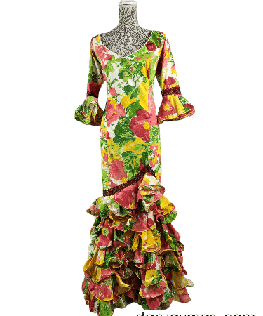 Traje flamenco flores llamativas