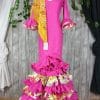 Traje de flamenca fucsia combinado