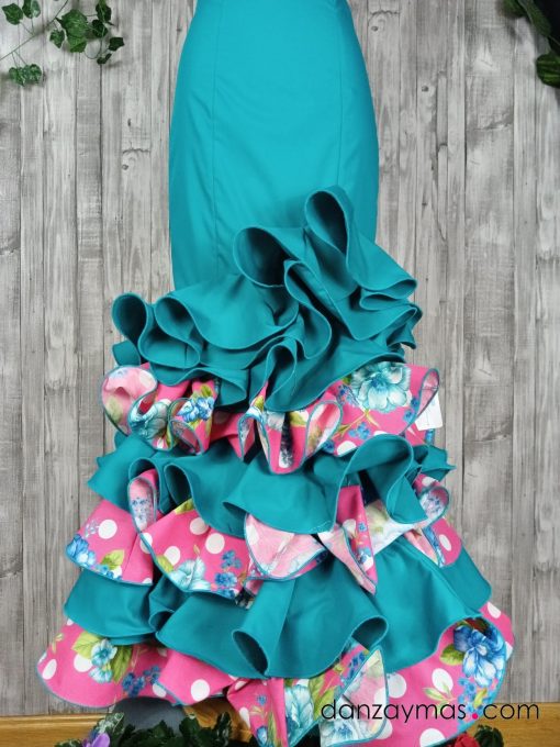 Falda rociera verde con fucsia