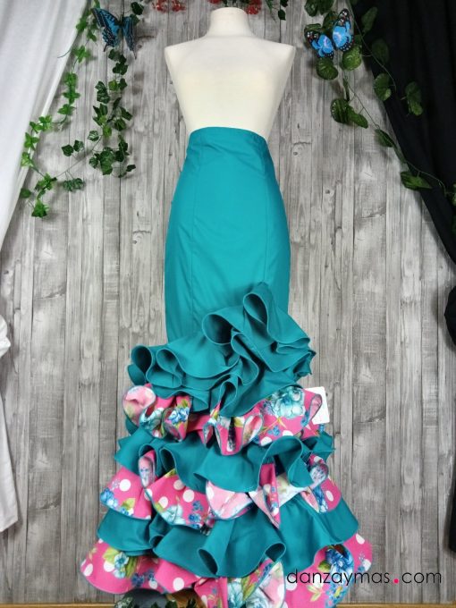 Falda rociera verde con fucsia
