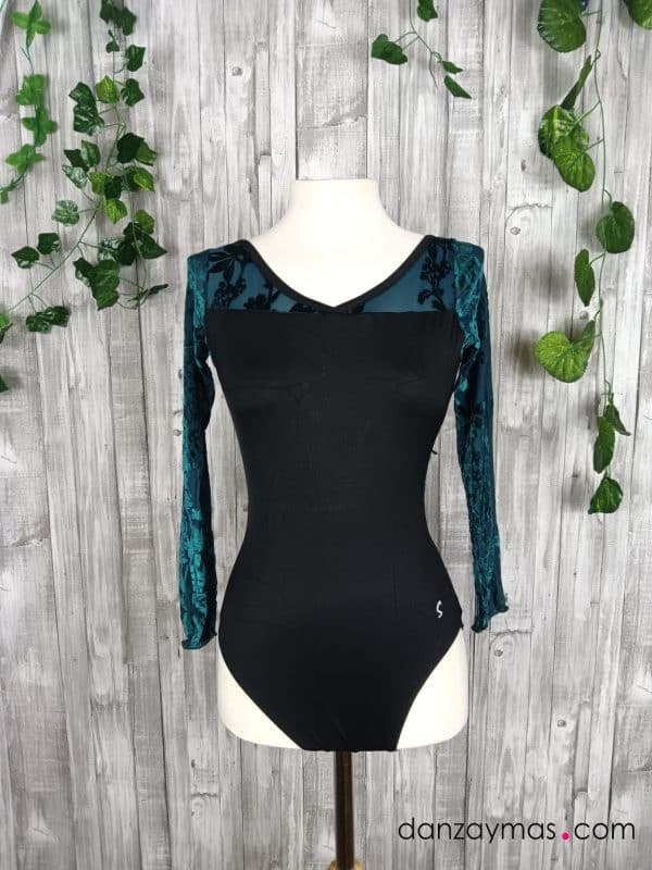 Maillot ballet verde terciopelo