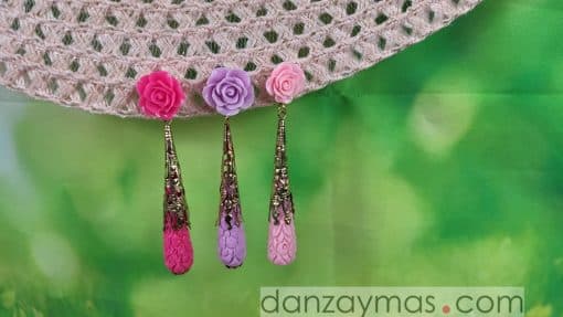 Pendientes de flamenca rosas con flores