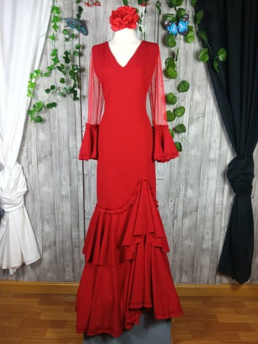 Traje de flamenca rojo elástico