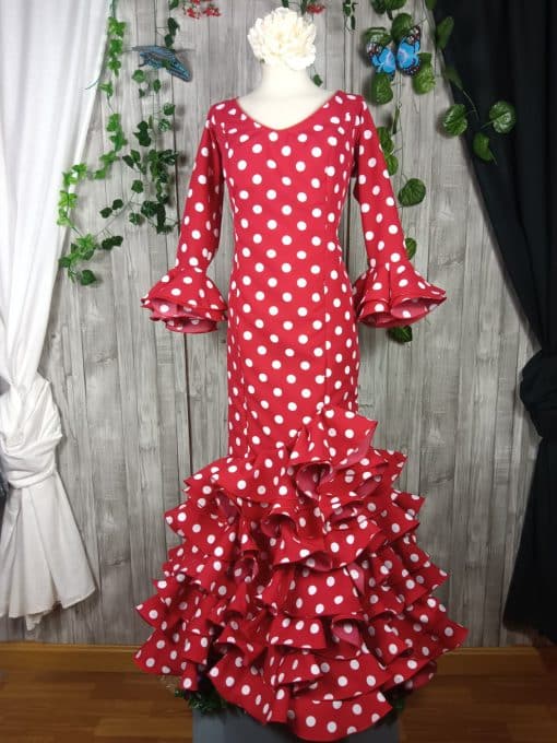 Traje de flamenca granate lunares