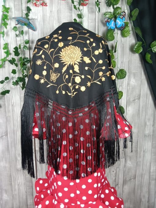 Mantón negro bordado oro