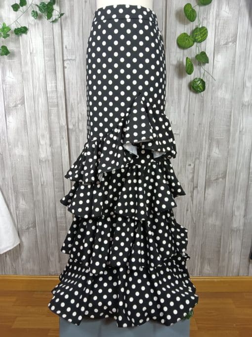 Falda flamenca negra con lunar blanco