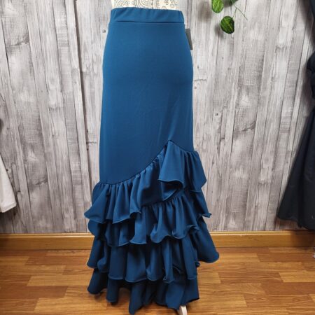 Falda flamenca elástica con volantes azul petróleo