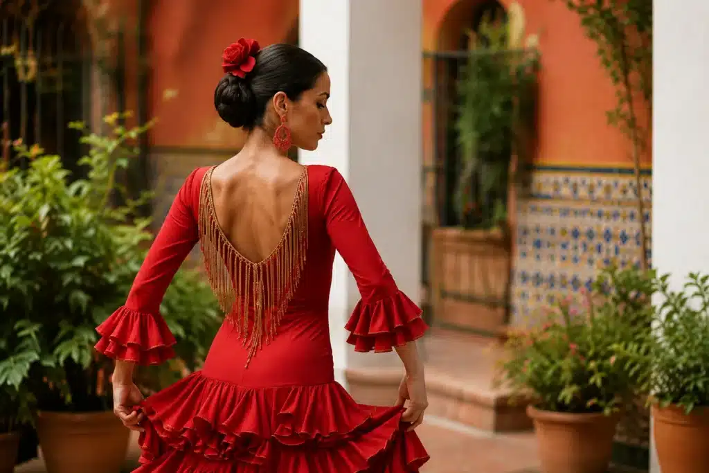 Traje de flamenca rojo para ferias y romerías