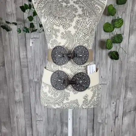 Cinturón flamenco elástico con detalles de cuero para mujer