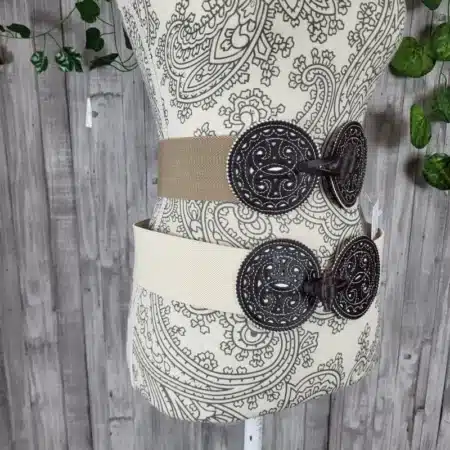 Cinturón flamenco elástico con detalles de cuero para mujer