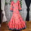 Traje de flamenca salmón con lunares grises para mujer