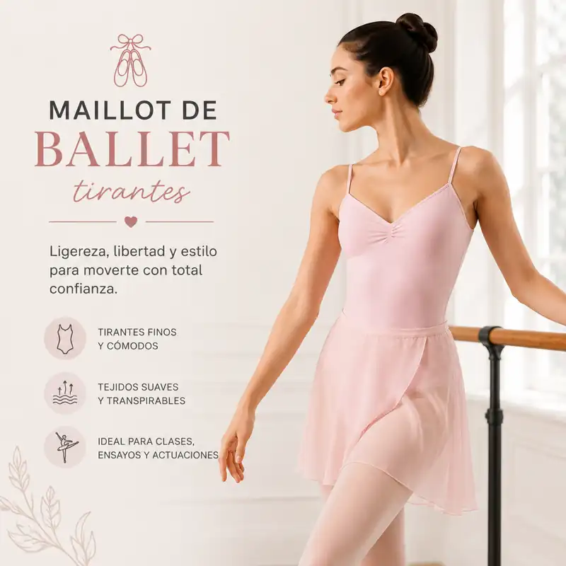Maillot ballet de tirantes para niñas y adultas ideal para clases de danza clásica