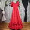 Bata rociera roja con volantes para mujer en romerías y ferias