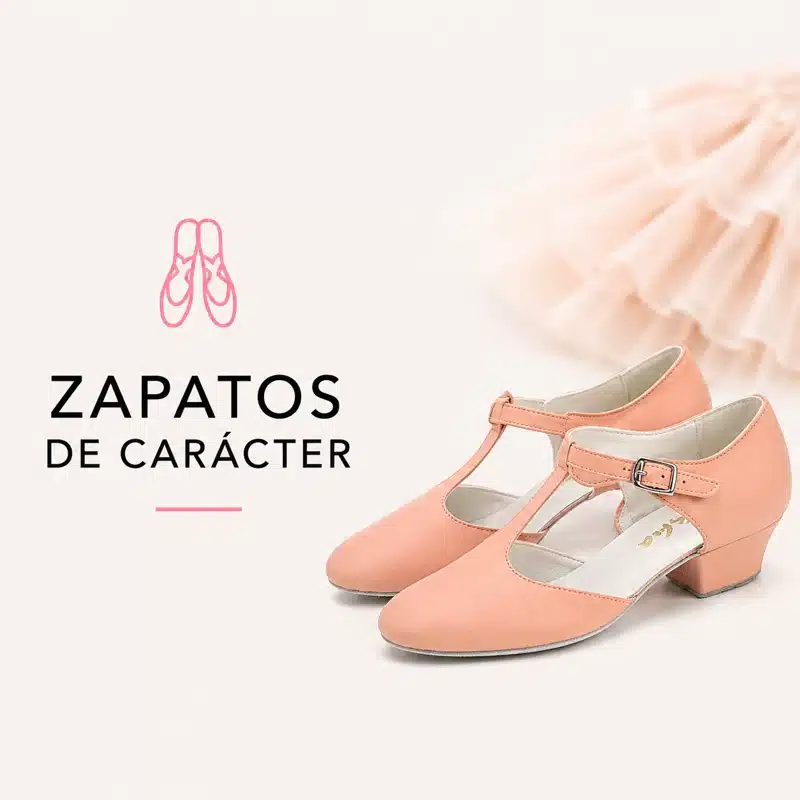 Zapatos de carácter para ballet con correa en T y tacón bajo