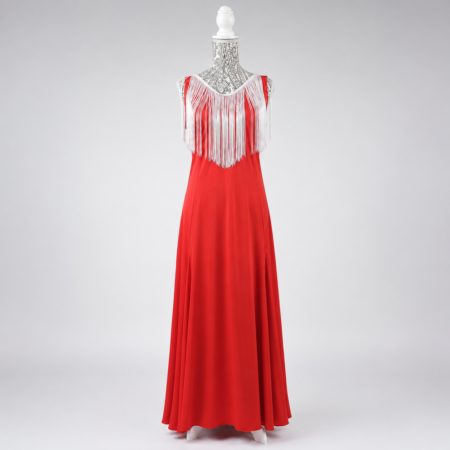 Vestido de ensayo flamenco rojo con flecos confeccionado en punto seda