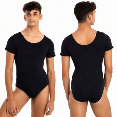 Maillot ballet hombre de algodón negro manga corta