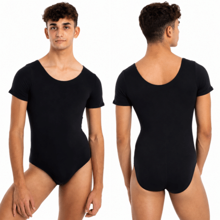 Maillot ballet hombre de algodón negro manga corta