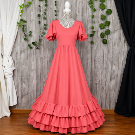 Bata rociera coral con volantes para flamenco, sevillanas y romerías