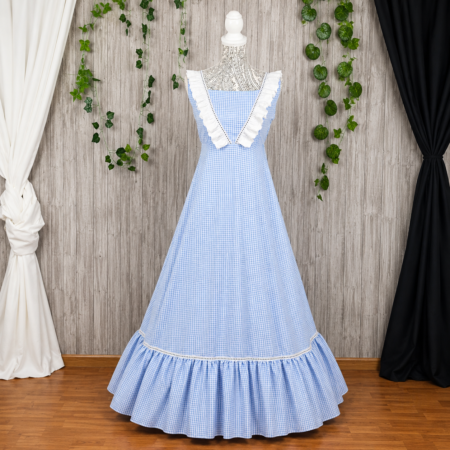 Bata flamenca vichy azul para romerías, sevillanas y ferias