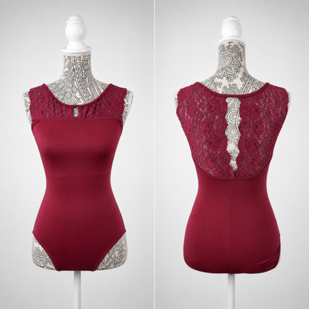 Maillot ballet mujer Só Dança SL137 burdeos con encaje y espalda abierta