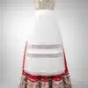 Delantal huertana beige artesanal de algodón con entre doses y puntilla de imitación bolillo