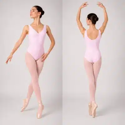Maillot ballet tirante ancho rosa con fruncido en el pecho