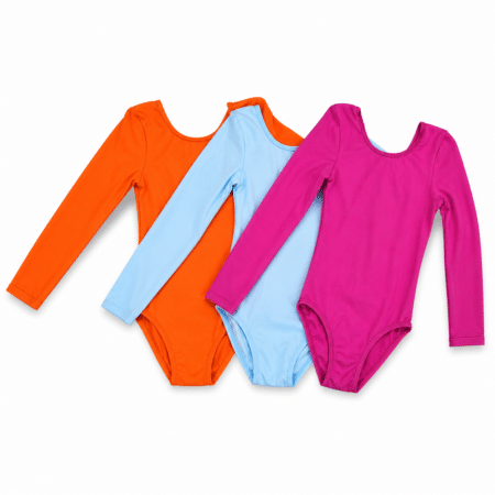 Maillot ballet poliamida de manga larga en naranja azul y fucsia