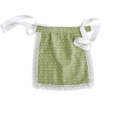 Delantal regional niña verde kaki con flores blancas