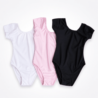 Maillot ballet clásico de manga corta en blanco rosa y negro
