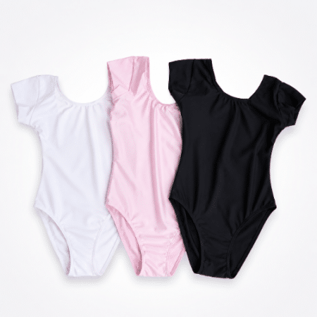 Maillot ballet clásico de manga corta en blanco rosa y negro