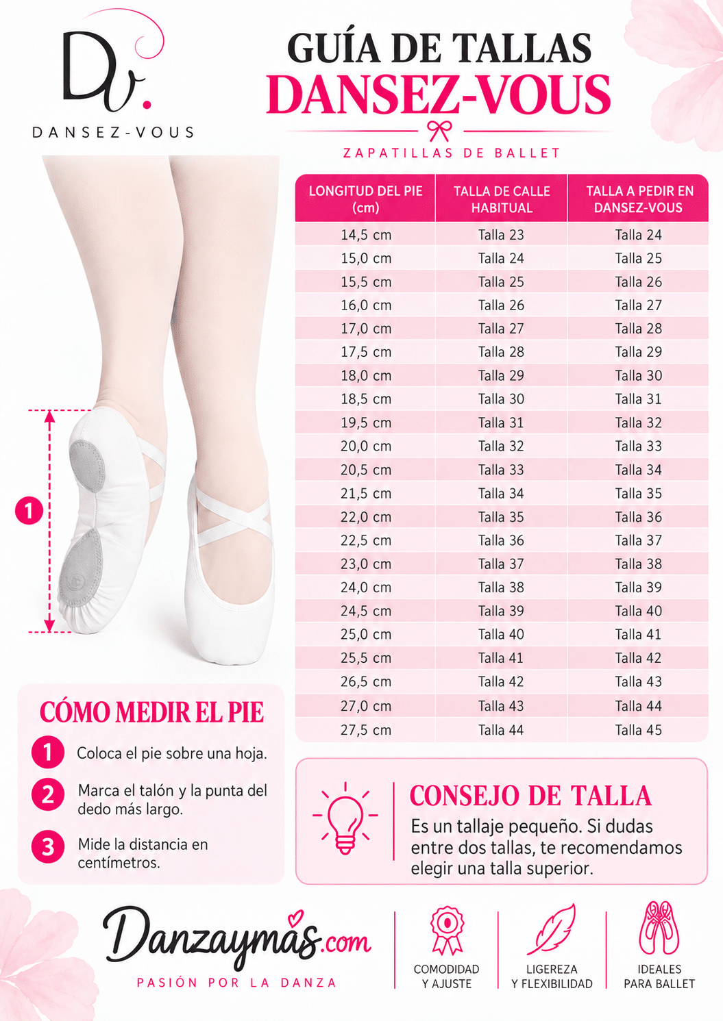Guía de tallas Dansez-Vous zapatillas