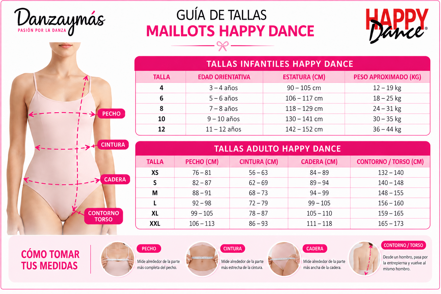 Guía de tallas Happy Dance ropa